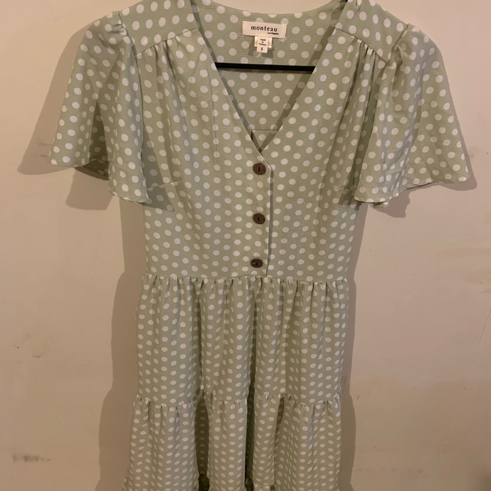 Monteau green and while dress